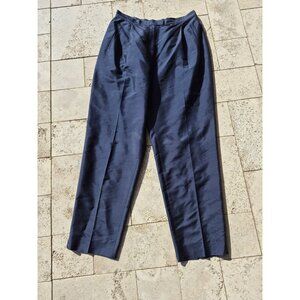 Rena Rowan Silk Blend Tailored Trouser Pants Navy Blue Elegant Classic Design